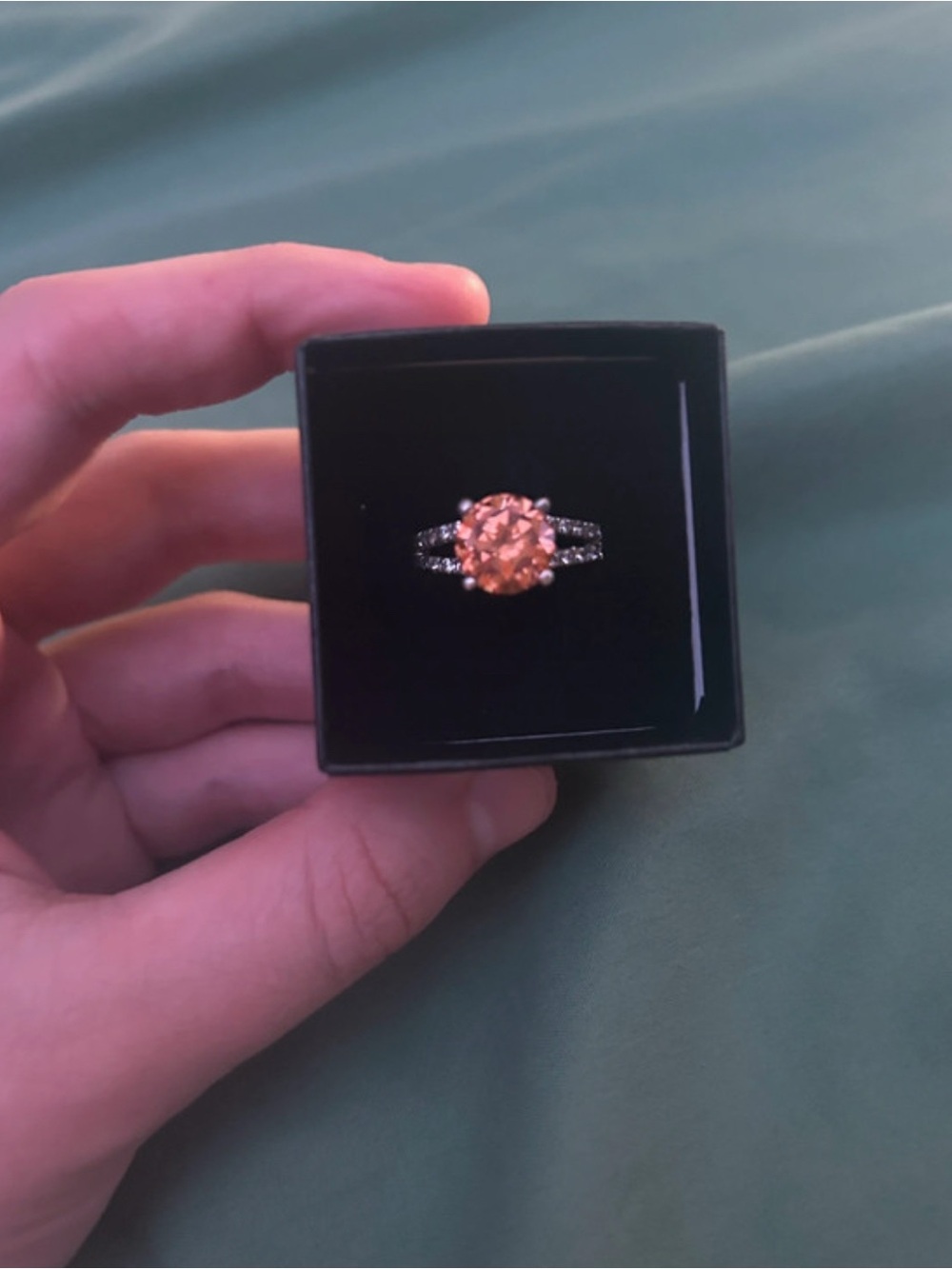 Elegant Orange Stone Halo Ring - Women Jewelry